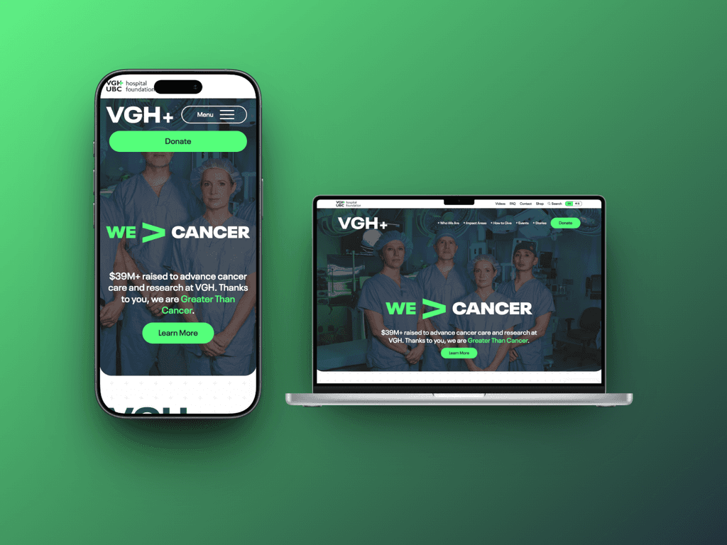 This is a mockup image showcasing VGH on mobile and desktop viewports