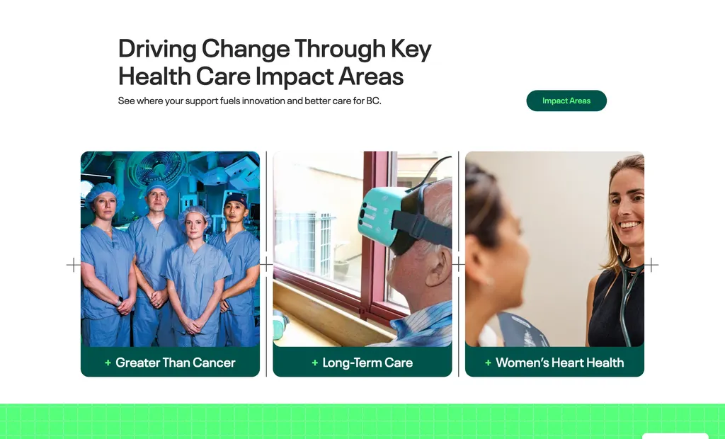 This is a screenshot of the impact areas section in the VGH website